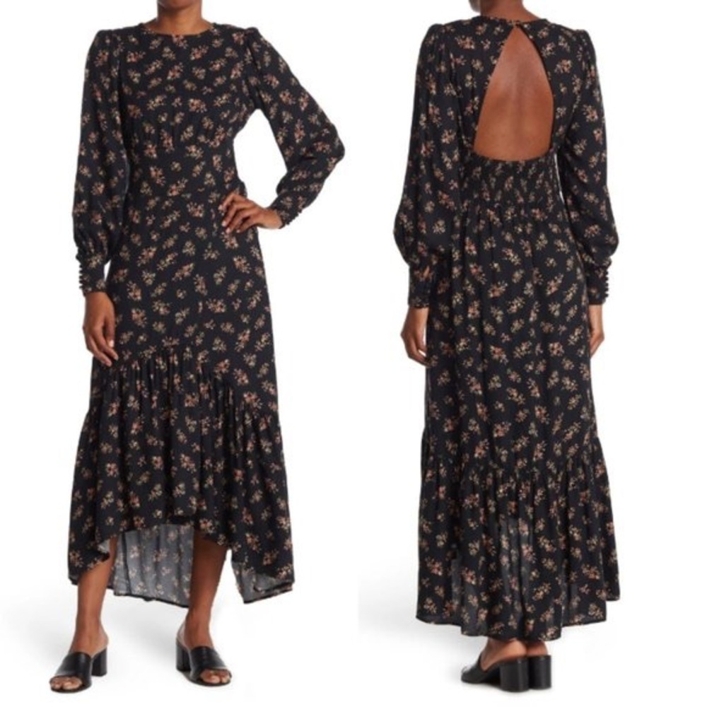 AFRM Gilda Back Cutout Dress in Noir Bouquet
